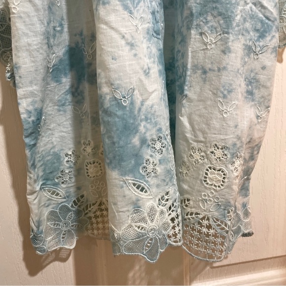 ANTHROPOLOGIE Olivia Embroidered Tie-Dye Blouse Top New NWT Size XS blue white - Picture 5 of 10